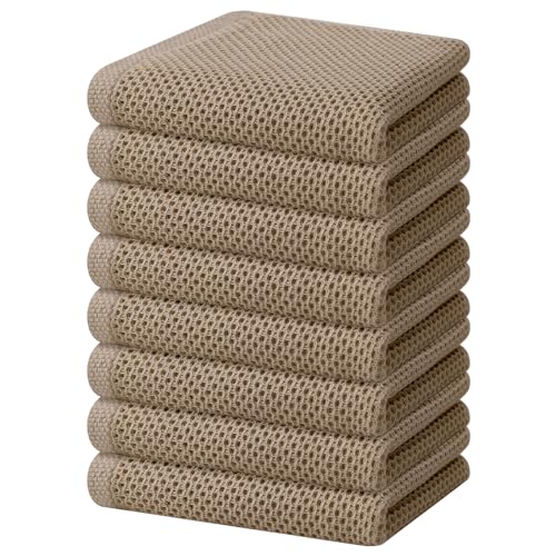 Image of Homaxy 100% Cotton Waffle Weave Kitchen Dish Towels, Ultra Soft Absorbent Quick Drying Cleaning Towel, 13 x 28 Inches, 8-Pack, Tan