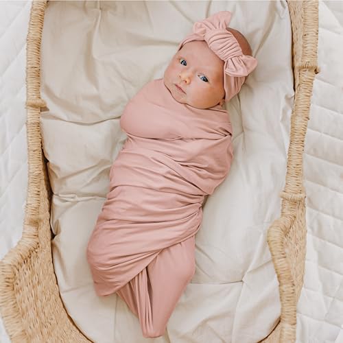 Image of Konssy Baby Girl Newborn Receiving Blanket with Headband Set Baby Swaddle Nursery Swaddle Wrap