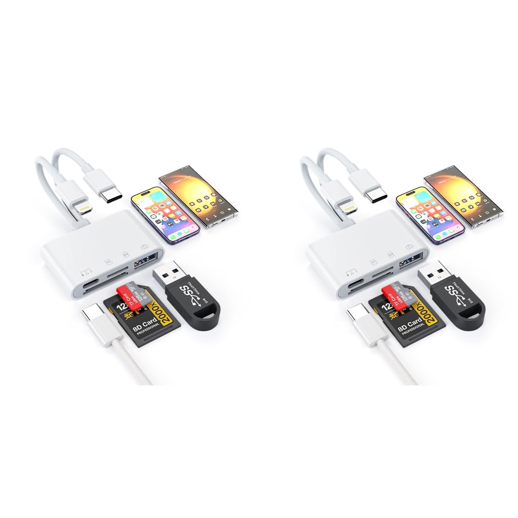Verilux® Multi Card Reader for iPhone SD 4 in 2 USB C Lightning to TF Flash Drive Support Fast Charging for iOS Devices Portable 2PCS-image-33