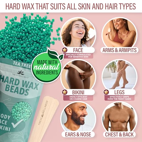 Image of Tress Wellness Waxing Kit for Sensitive Skin - Safe for Face & Skin, Easy to Use - At-Home Kit for Face, Bikini, Brazilian & Full Body - Pink, No Display