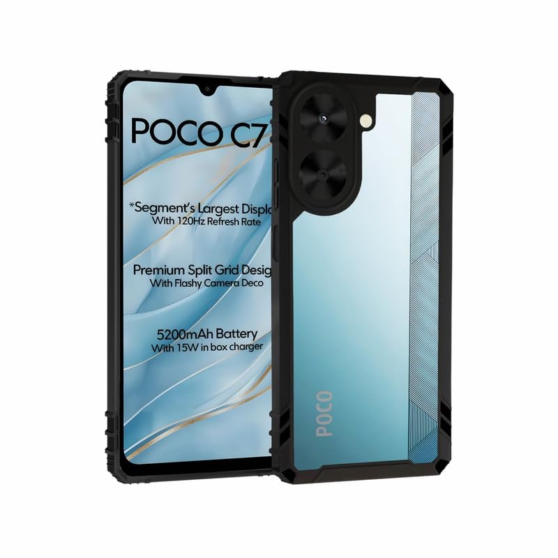 Image of AIBEX Crystal Clear Back Cover Case for Poco M7 5G / Redmi 14C 5G / Redmi A4 5G / Poco C75 5G | Shockproof & Slim Design | 360 Protection | Transparent Non-Yellowing Back Cover