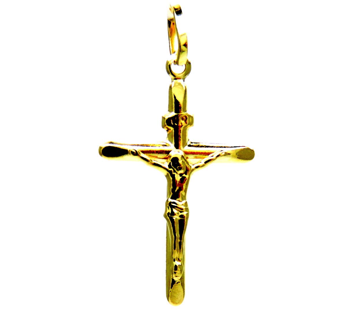 Ciondolo Croce Gesù Uomo In Acciaio Inox Placcato Oro – H&J Jewelry – 1,6x1,1 Pollici
