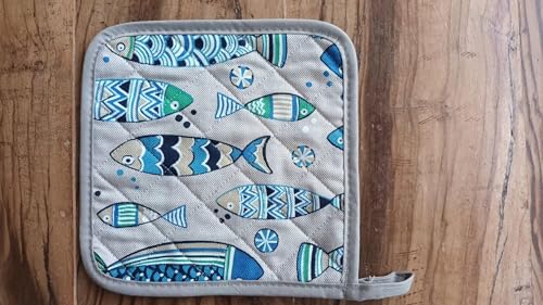 Pago Poco Coppia di PRESINE Trapuntate 100% Cotone Fantasia PESCI COLORATI MADE IN ITALY !!!! (Presine)