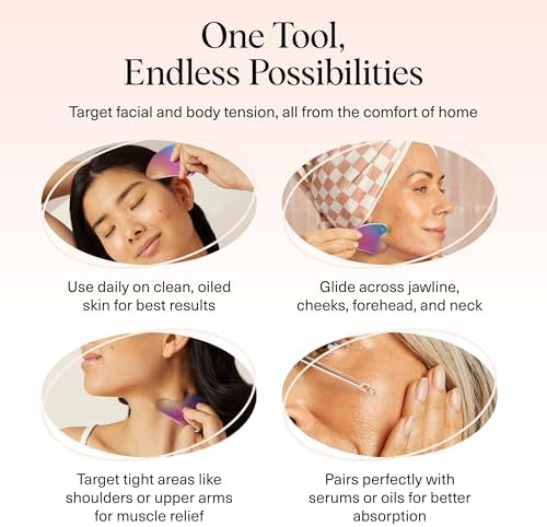 Kitsch Stainless Steel Gua Sha Facial Tools, Lymphatic Drainage Massager for Face, Chin & Jawline Sculpting, Body Guasha Tool for Muscle Tension, Skin Care Gift for Mom, Women - Irridescent - 5