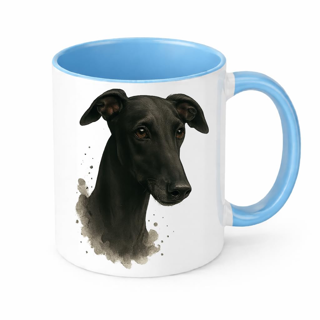 Brew Crew Gifts Greyhound Watercolour Ceramic Mug, White, 11 oz, Dishwasher and Microwave Safe, Premium Dog Portrait Design, Perfect for Tea and Coffee (Light Blue)