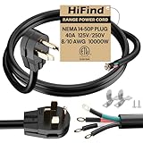 HiFind 4-Prong Replacement 40 Amp Range Power Cord 4 Ft, NEMA 14-50P to 4-Color Wire with Eyelet Connector,RV...
