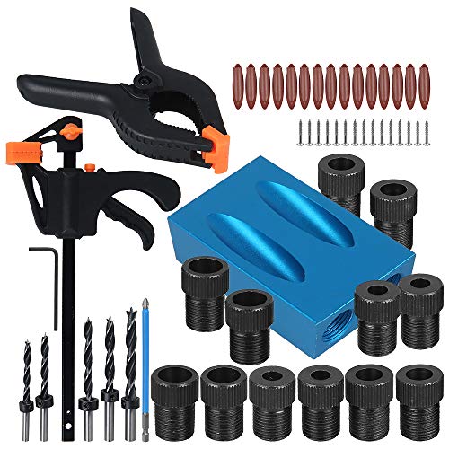 Gabarit de trou de poche set 57pcs, 15° Gabarit de percage oblique localisateur de trou oblique avec adaptateur pour trou de 6/8/ 10mm, Pour guide de menuiserie outil de localisation Cover