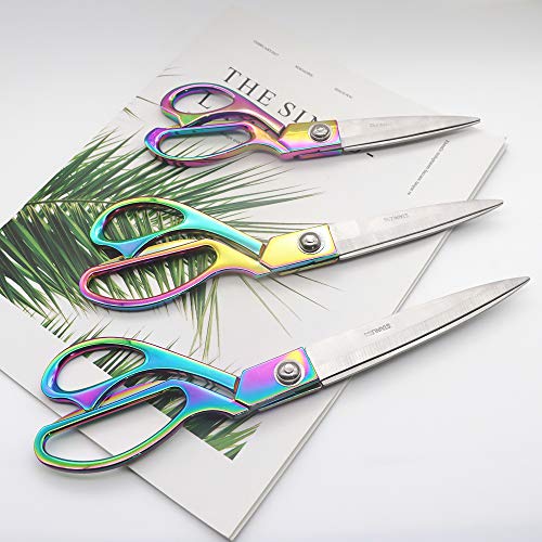 10 Inch Rainbow Craft Tailor Scissors Metallic Shears Knife Edge Heavy Duty Stainless Steel Professional Fabric Dressmaker Shears for Cutting Fabric, Cloth, Leather, Canvas etc (10 Inch)