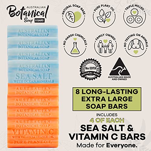 Australian Botanical Soap, Sea Salt With Ocean Minerals And Valencia Orange Soaps | All Skin Types | Shea Butter Enriches | 6.8 Oz. (193G) | 4 Bars Of Each - 8 Pack #TOP1