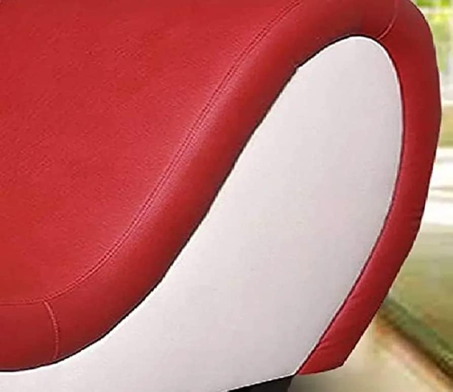Image of Dime Store Luxury Wooden Frame Fully Leather Tantric Chaise Lounge Sofa - Ergonomic Curved Design for Yoga, Relaxation & Intimacy (Red & White)