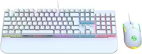 Kit Teclado Mouse Mecânico Abnt2 Gamer Led Rgb Iluminado Branco