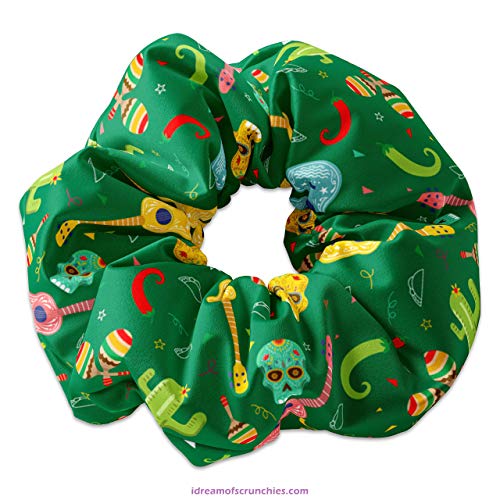 Cinco de Mayo Sugar Skull Themed Scrunchy Hair Ties, May 5th Scrunchies Hair Tie, Mexico Cinco De Mayo Scrunchys