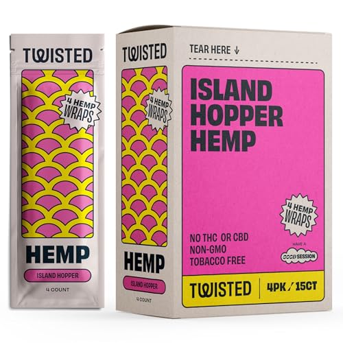 Twisted Hemp Wraps Natural Cigarette Rolling Papers Display | 4 Wraps Per Sleeve | Pack of 15 | 60 Wraps Total (Island Hopper)