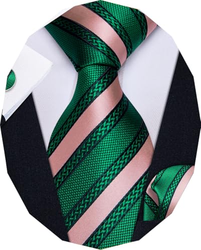 Image of YourTies Striped Ties for Men Classic Woven Silk Necktie with Handkerchief Cufflinks Set Formal Business Party Wedding