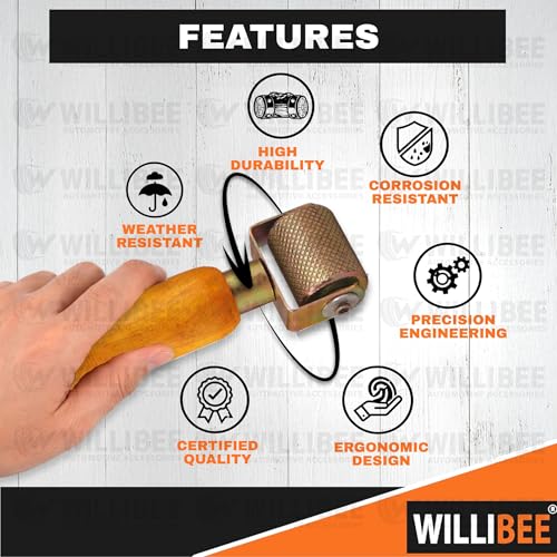 Image of WILLIBEE Tyre Patch Repair Tool | Wooden Handle Tire Puncher Patch Stitch Roller with Bearing | Tube & Tubeless Puncture Repair Tool