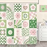Bonhause Duschvorhang Niedlich Blumen Retro Abstrakt Regenbogen Duschvorhänge 180 x 180 cm Anti-Schimmel Wasserdicht Polyester Stoff Waschbar Bad Vorhäng für Badzimmer mit 12 Haken