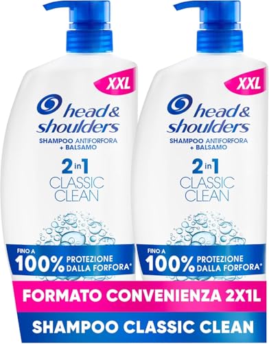 Head & Shoulders Shampoo e Balsamo Antiforfora 2in1 Classic Clean Per Cute E Capelli Grassi 2x1000ML