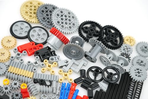 Image of BroTex Technical Parts Pieces Building Set Accessories, Gears Pins Connectors Wheels Axles Racks Differentials, Engine Kits Cars Compatible Major Brands