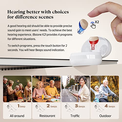 iBstone Rechargeable Hearing Aids for Seniors Adults, OTC Digital Devices for Super Nature Sound, 4 Programs for Optimal Hearing Experience, Smart Touching Operation, Quick Charge with Portable Charging Case, K21, 2025 Version