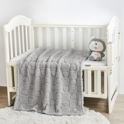 Image of Yurhap Heart Baby Blanket, Love Plush Fleece Baby Blankets for Boys Girls | Soft Baby Boy Blankets for Infant Toddler Newborn Gifts, Fluffy Baby Essentials, For Crib Stroller, 30 inchx40 inch, Silver Grey