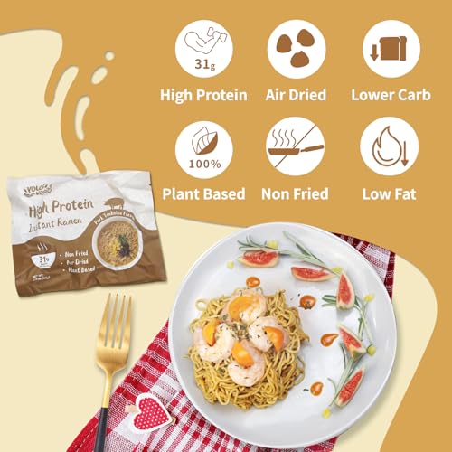 Image of VOLO VERO High Protein (31g) Instant Ramen Pork Tonkotsu Flavor Soup, Plant-Based, Air-Dried, Non-Fried, Low Carb, Egg-Free, Dairy Free Healthy Meal, Ready to Eat, 8 Pack