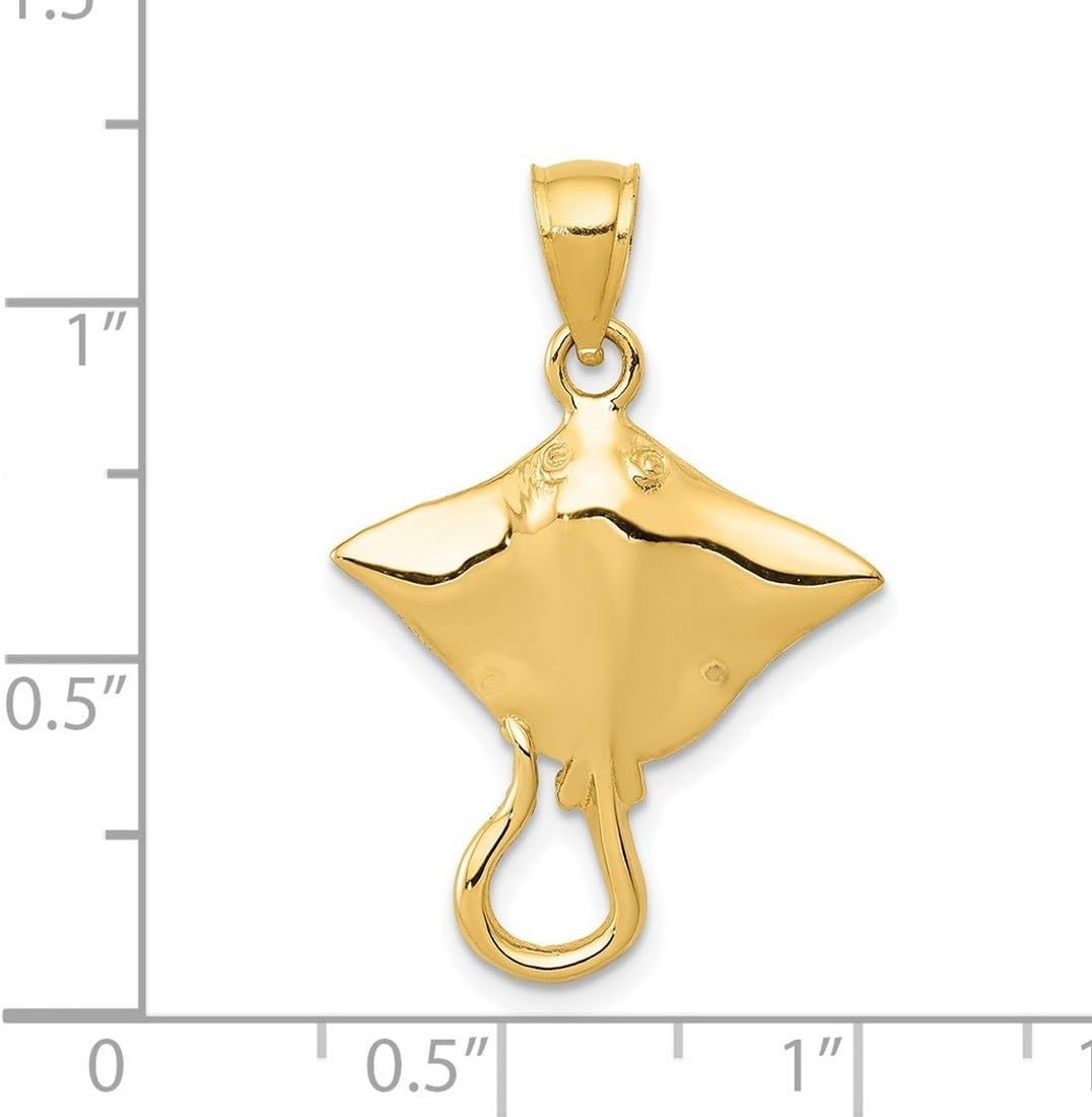 JewelryWeb 14k Yellow Gold Solid Polished Stingray Pendant Necklace 27x18mm Wide Pendant for Women - Image 2