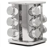 Porta Condimentos Giratório Inox Quadrado 12 Potes Vidro- ZHEN KANG