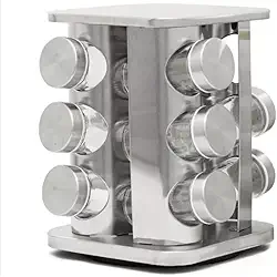 Porta Condimentos Giratório Inox Quadrado 12 Potes Vidro- ZHEN KANG