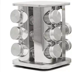 Porta Condimentos Giratório Inox Quadrado 12 Potes Vidro- ZHEN KANG
