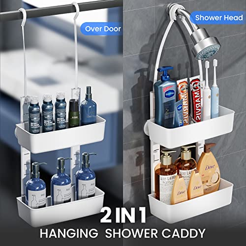 Leverloc Shower Caddy Over Shower Head Adjustable Anti-Swing With Strong Suction Cup, Over The Door Shower Caddy With Soap Holer For Bathroom, Shower Organizer Hanging, Plastic White #TOP3