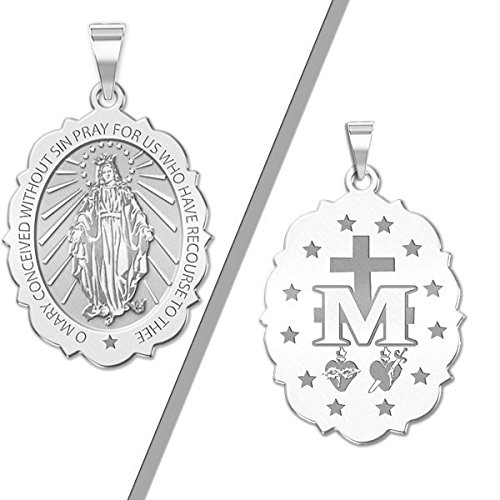 PicturesOnGold.com Miraculous Medal Scalloped Oval - 3/4 Inch X 1 Inch - Solid 14K Yellow Gold3