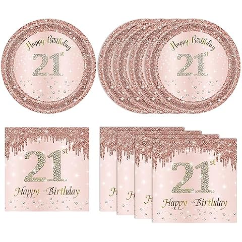 KHAIVI 21st Birthday Rose Gold Party Supplies Cover