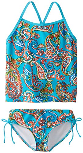 Kanu Surf Girls Beach Sport 2-pc Banded Tankini Swimsuit, Caroline Blue Paisley, 4