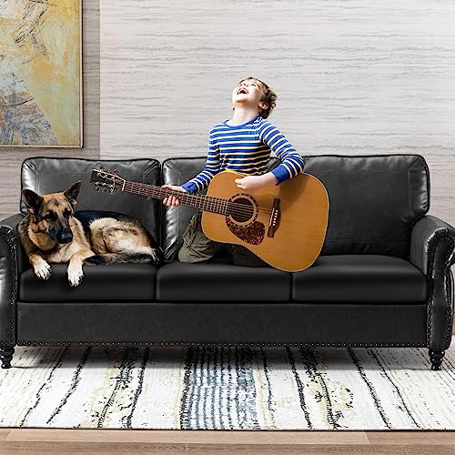 Image of YISUN PU Leather Couch Cushion Cover, Waterproof Stretch Sofa Cushion Slipcovers, Faux Leather RV Chair Seat Covers, Loveseat Cushion Cover Replacement Chair /Furniture Protector, 3 Pcs(Black)