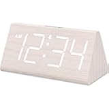 DreamSky Wooden Digital Alarm Clock for Bedroom - Living Room Desk Clock with Large Numbers, Bedside Nightstand Clock with USB Port, Adjustable Volume, Dimmer, DST, Office Wood Décor, Adapter Powered