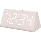 DreamSky Wooden Digital Alarm Clock for Bedroom - Living Room Desk Clock with Large Numbers&comma; Bedside Nightstand Clock with USB Port&comma; Adjustable Volume&comma; Dimmer&comma; DST&comma; Office Wood Décor&comma; Adapter Powered
