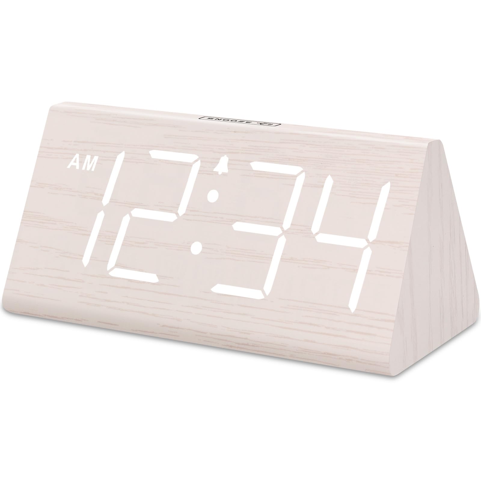 DreamSky Wooden Digital Alarm Clock for Bedroom - Living Room Desk Clock with Large Numbers, Bedside Nightstand Clock with USB Port, Adjustable Volume, Dimmer, Snooze, DST, Office Wood Décor, Gifts