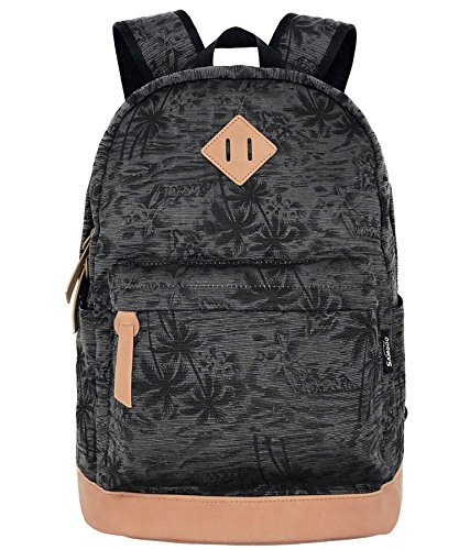 Preisvergleich Produktbild SAMGOO Unisex Rucksack Leinwand Rucksäcke Daypack mit Laptopfach Freizeitrucksack Schulrucksack (Schwarz Kokosnussbäume)