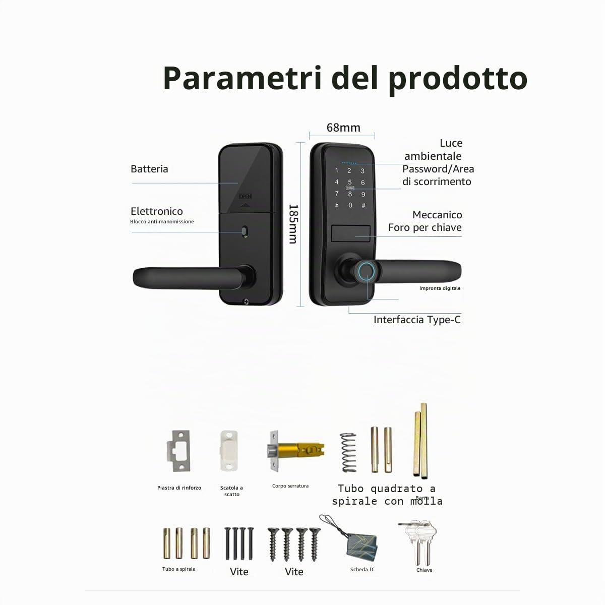 Smart Lock, Keyless Entry with Sleek Matte Black Handle, Electronic Keypad Deadbolt,Fingerprint & Touchscreen Keypad, Biometric Bluetooth Smart Lock for Front Door