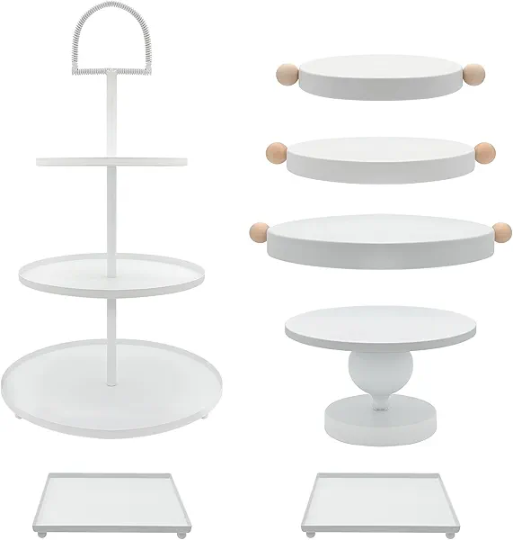 FESTLOVE Set of 7 White Cake Stands Metal Dessert Display Holder Round 3 Tier Cupcake Stand Serving Tray Platter Cake Pedestal Stand for Party Weddings Birthday Baby Showers Anniversary