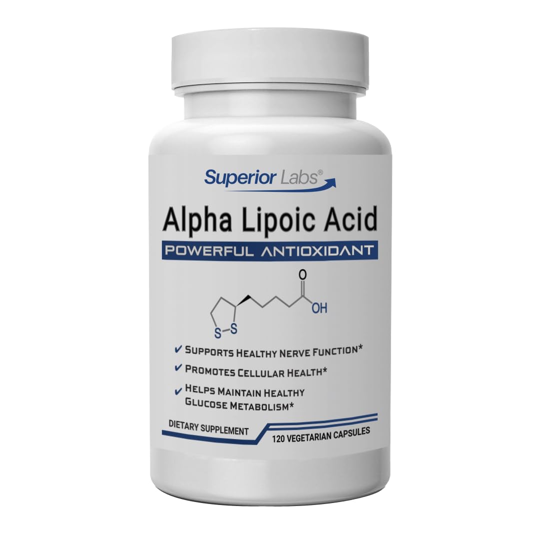 Superior LabsAlpha Lipoic Acid 600 mg Capsules, Pure Non-GMO ALA, High Absorption, Nerve Support, Healthy Circulation and Nerve Response, Healthy Aging Antioxidant, 120 Veg Caps, 4-Month Supply