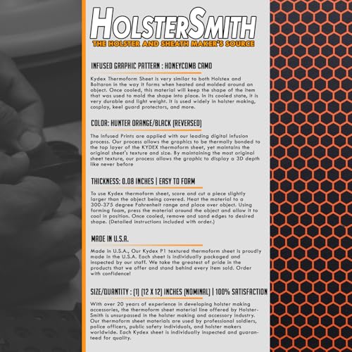 Image of KYDEX Thermoform Sheet - (Honeycomb Camo) - (Hunter Orange /Black - Reversed) - (12in x 12in) - (1 Sheet) - (for Holster Making, Cosplay, Hobby) - (USA Made)