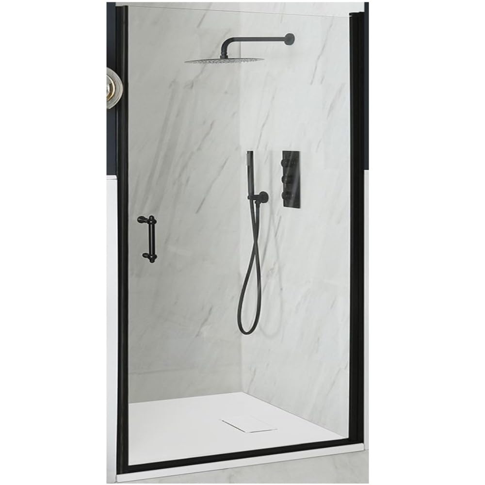 Milano Langley Black Hinged Door Frameless Shower Enclosure White Tray - 700mm x 1100mm