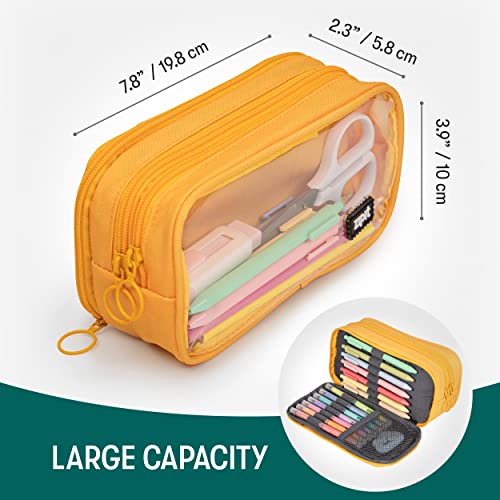 Image of ZIPIT Half & Half Pencil Case | Large Capacity Pencil Pouch | Pencil Bag for School, College and Office (Yellow)