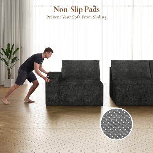 Image of Vesgantti 114 inch Boneless Modular Sectional Sofa, Modern U Shaped 5 Seater Couch with 2 Ottoman & Deep Seat, Convertible Chenille Cloud Couches for Living Room, No Assembly Required, Black