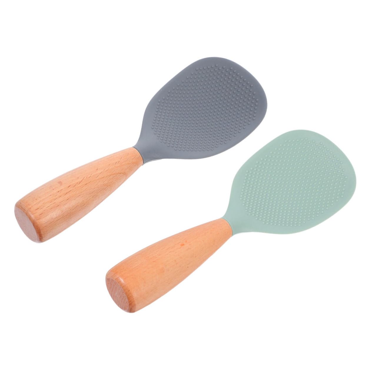 CIMAXIC 2pcs Silicone Rice Spoon Heat Resistant Non Stick Rice Paddle with Ergonomic Wood Handle for Cooking and Serving Self Standing Design for Space Saving Kitchen Use