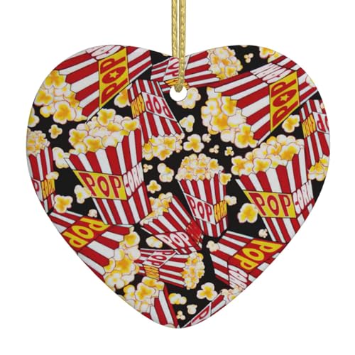 Adorno de cerámica con estampado de palomitas de maíz en forma de corazón, decoración navideña para el hogar