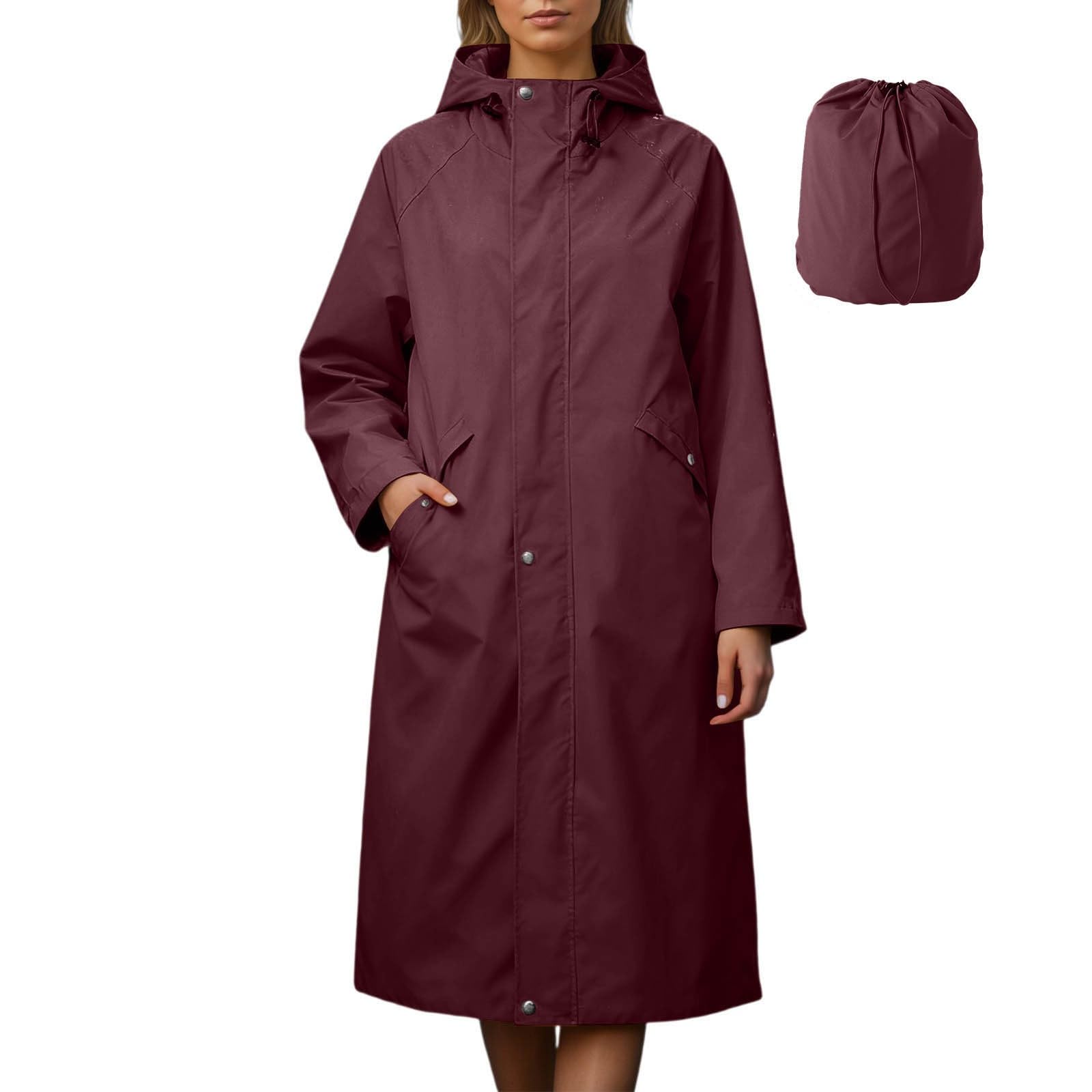 Generisch Chubasquero largo para mujer y hombre, impermeable, plegable, poncho de lluvia reutilizable, chaqueta de lluvia para bicicleta, chaqueta con capucha, chaqueta de color sólido para exteriores