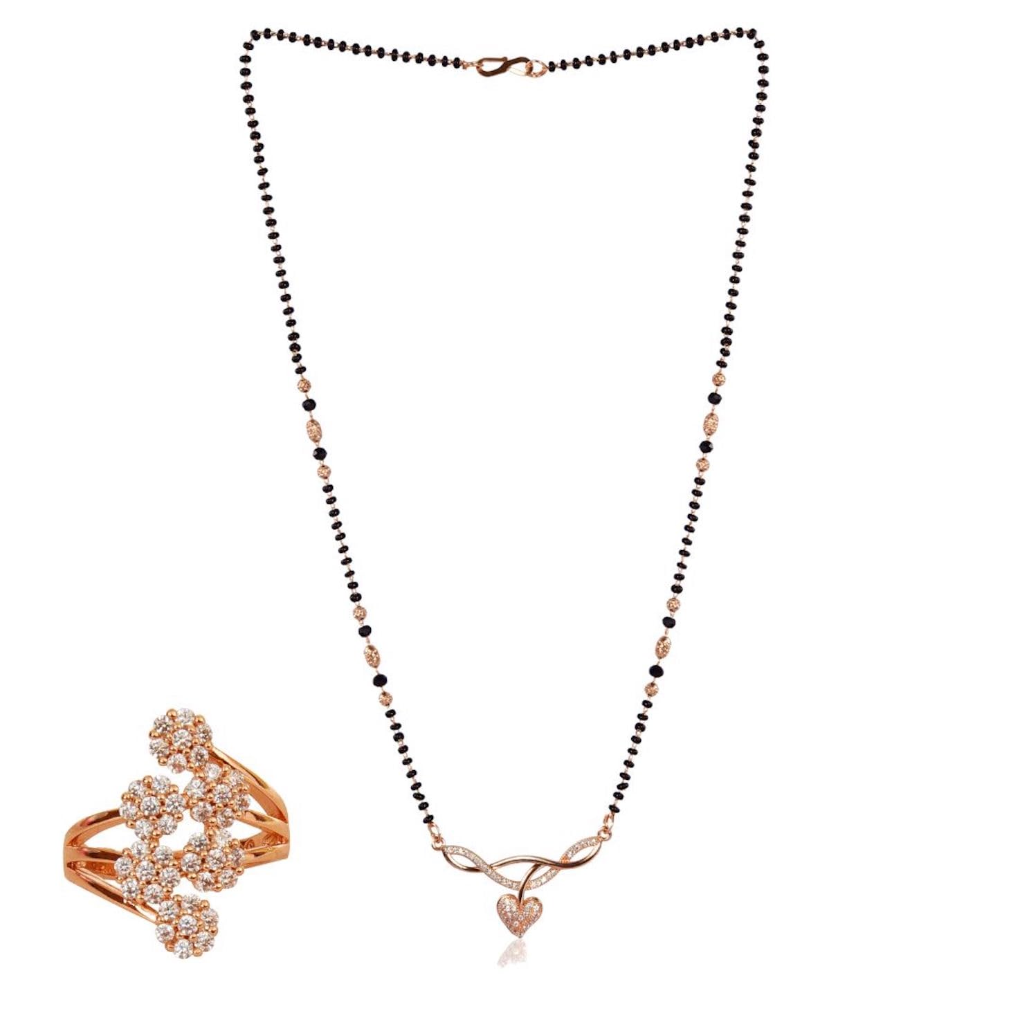 American Diamond Rose Gold Plated Designer Mangalsutra Pendant for Girls and Women (With Chain) (Style 1)