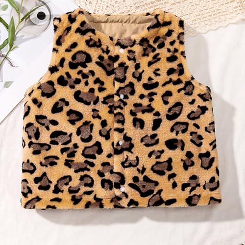 Hedmy Girls Boys Leopard Print Vest Cute Style Outwear Press Buttons Jackets for Kids3